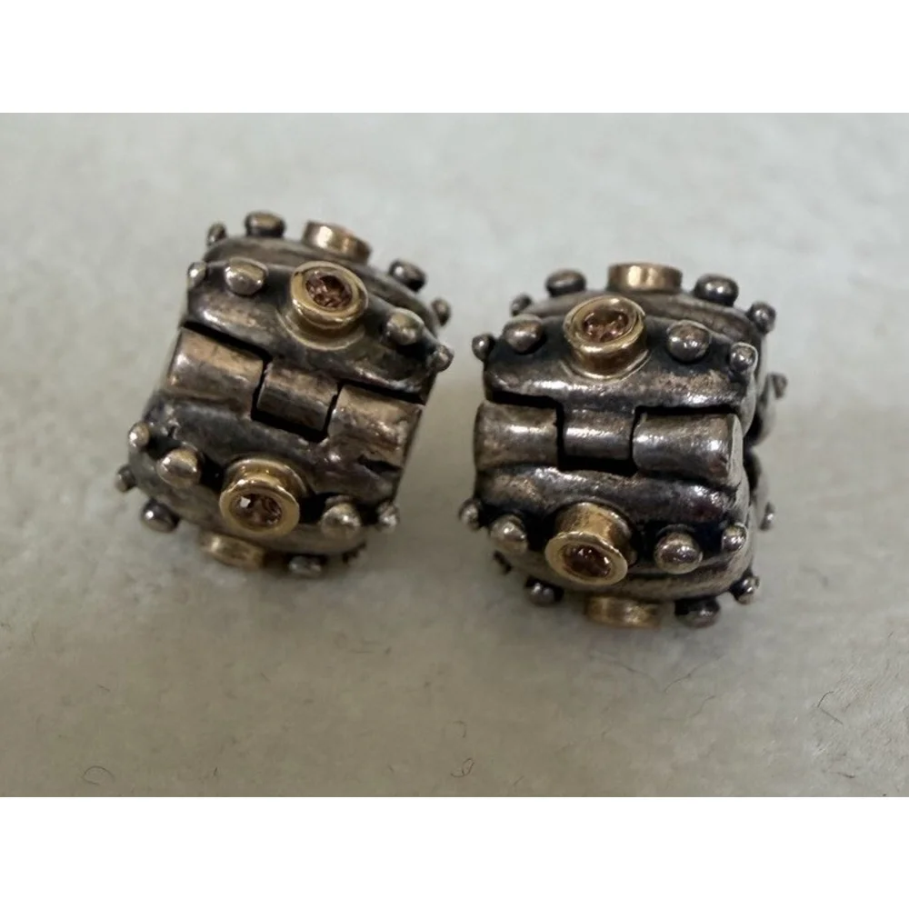 ONE Clip❗️Pandora Silver & 14k Gold Brown Fusion Clip Charm With CZ, 790853BCZ - Picture 4 of 7